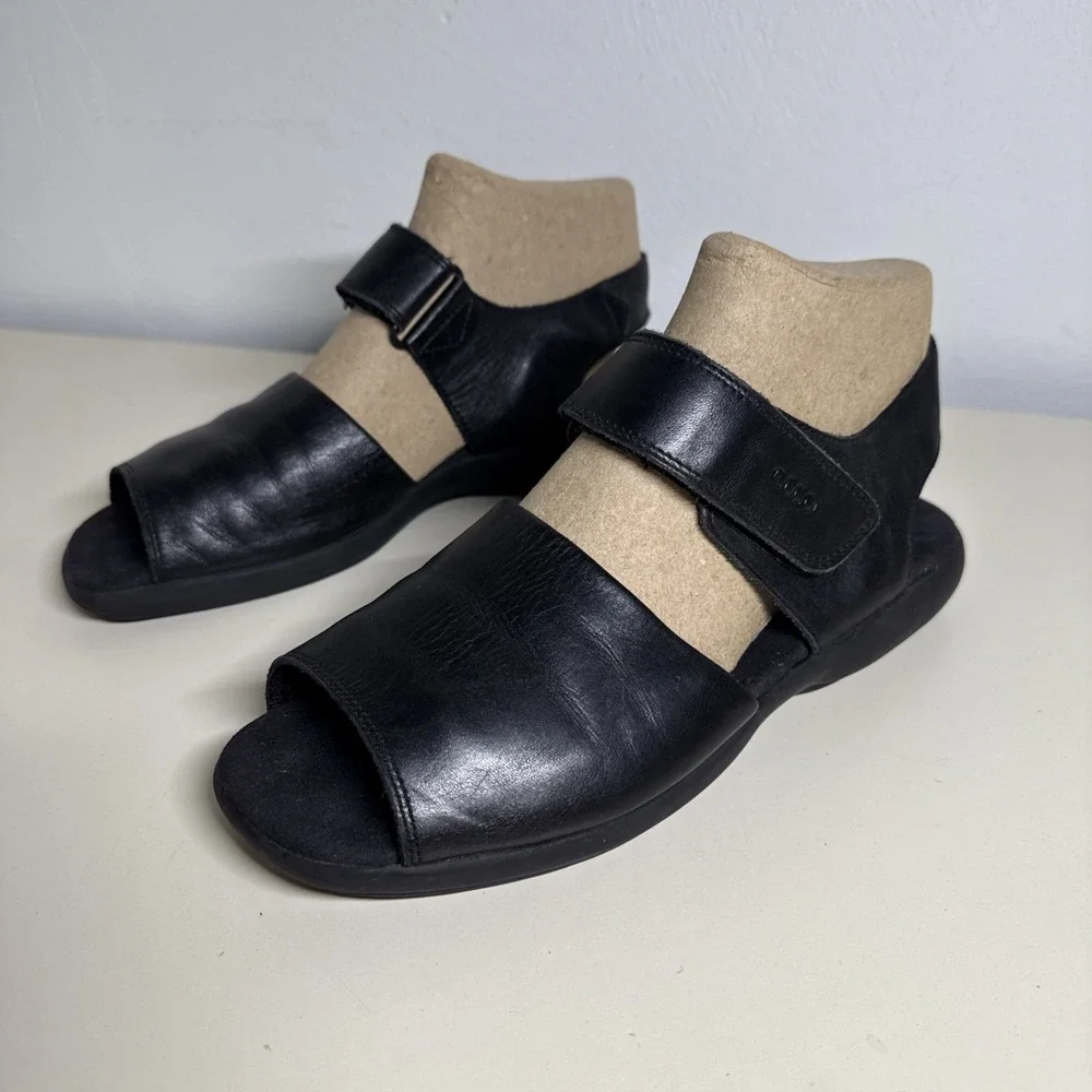 Ecco Soft Sandal Womens 7,5 Black Strap Open Toe Slip On Casual Comfort Leather